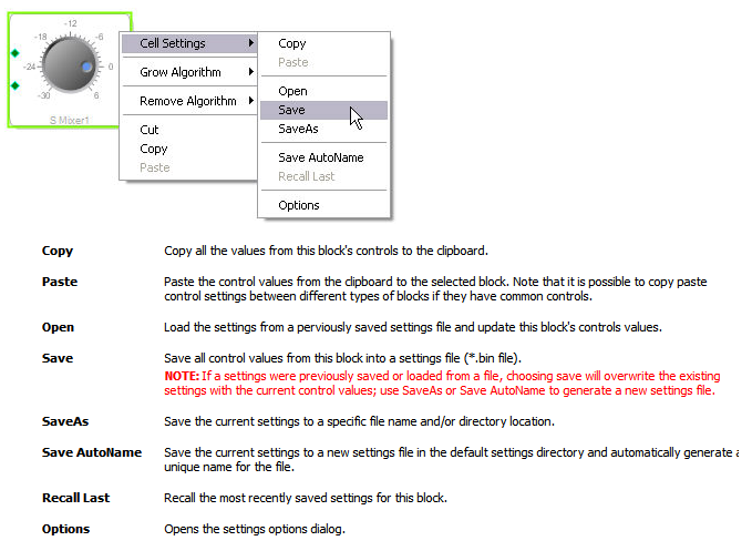 Cell Settings: