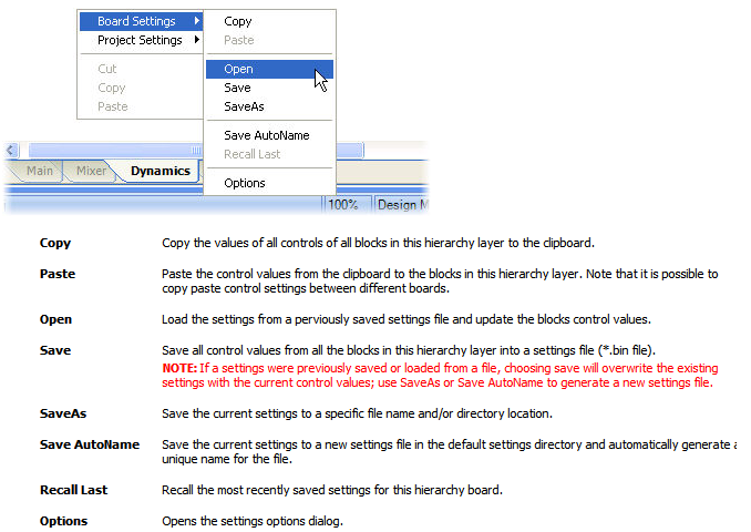 Board Settings: