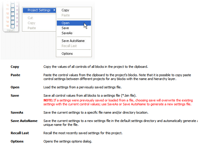 Project Settings: